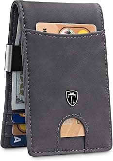TRAVANDO Money Clip Wallet RIO - Mens Wallets slim Front Pocket RFID Blocking Card Holder Minimalist Mini Bifold Gift Box (Vintage Leather, Grey)