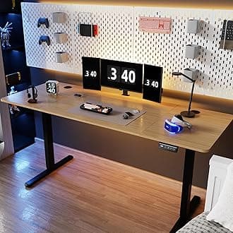 Shintenchi Standing Desk, 63x24 Inch Height Adjustable Electric Sit Stand up Desk, Ergonomic Rising Computer Table, Modern Lift Gaming Desk Workstation for Home Office, White