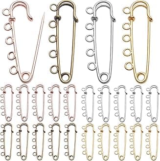 Large Safety Pins, 20pcs Heavy Duty Alloy Safety Pins Brooch with 5 Loops Bulk for Blankets Skirts Knitted Fabric Crafts, Gold, Silver,Antique Bronze, Rose Gold, 50x15mm