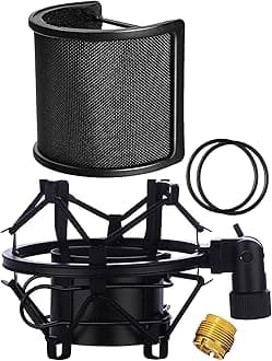 Microphone Shock Mount with Pop Filter, Mic Anti-Vibration Suspension Shock Mount Holder Clip for Diameter 46mm-51mm Microphone