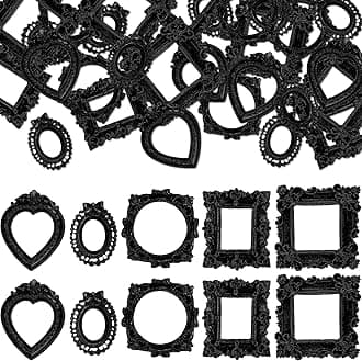 Vicenpal 40 Pcs Vintage Resin Picture Frame Antique Mini Resin Jewelry Display Photography DIY Small Photo Frame for Photo Home Decoration (Black)