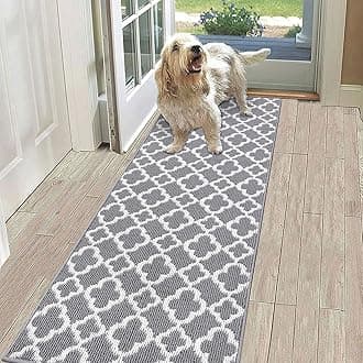 SHACOS Carpet Runner for Hallway Grey Non Slip 60x180cm Machine Washable Kitchen Laundry Room Area Rug Runner Geometric Trellis Floor Door Mat Runner for Hallway Entryway Kitchen Laundry Room