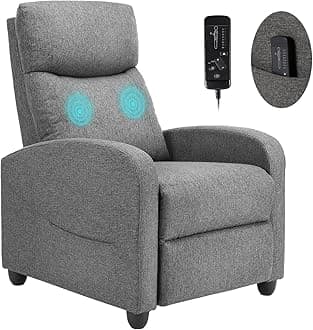 Sweetcrispy Recliner Chair for Adults Small Sofa Massage Fabric with Lumbar Support, Modern Adjustable Recliner Chair with Padded Backrest for Living Room (Grey), Metal, Small