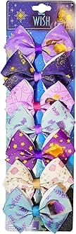 Disney Wish Kids Hair Bows - Hair Accessories Set - 7 Pcs 4 Inch Bow Bundle - Hair Bows for Girls - Different print on each clip - Alligator Clip - Ages 3+