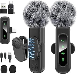 USB C Mini Wireless Lavalier Microphone for iPhone/Android,Lapel Mic with Magnetic Clip-on for Record Video，Lav Mic with LED Display Podcast Vlog Content Creator Interview