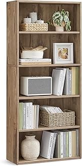 VASAGLE Custos Collection - Bookshelf, 5-Tier Bookcase, Book Shelf, Open Storage Shelf, 9.4 x 23.6 x 52.8 Inches, for Living Room, Home Office, Dinning Room, Camel Brown ULBC165T50