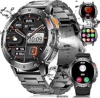 LIGEMilitary Smart Watches for Men(Answer/Make Calls) with LED Flashlight,530mAh Large Battery,1.43’’ AMOLED Fitness Tracker Heart Rate/SpO2/Sleep Monitor 5ATM Smartwatch for Android iOS,100+Sport Modes
