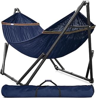 Tranquillo Universal Double Hammock with Stand Included for 2 Persons/Foldable Hammock Stand 600 lbs Capacity Portable Case - Inhouse, Outdoor, Camping, Aegean