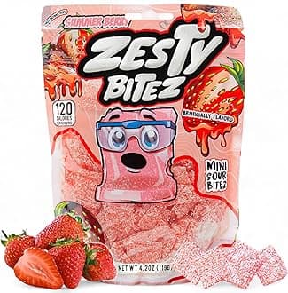 Zesty Bitez - Sour Candy Belts Bites - Vegan Candy Strips, Super Sour Gummies - Mouth Puckering Sweet Candies for Adults & Kids - Resealable Pouch 4.2oz - Summer Berry by Finatic
