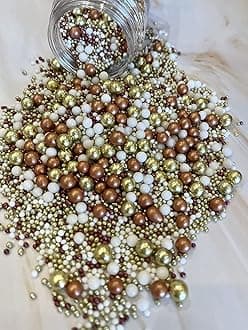 Metallic/Shimmer Balls Edible Cupcake Cake Topper Sprinkles (Copper, Gold & White) (35g)