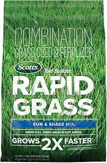 - Turf Builder Rapid Grass Sun and Shade Mix - Combination Grass Seed & Lawn Fertilizer, Covers Up To 8,000 sq. ft., 16 lb.