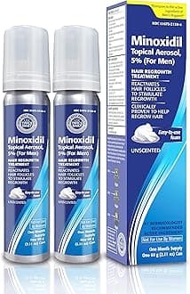 Minoxidil topical aerosol foam, 5%, hair regrowth 2 months treatment for men, 2.11 oz (2 Pack)