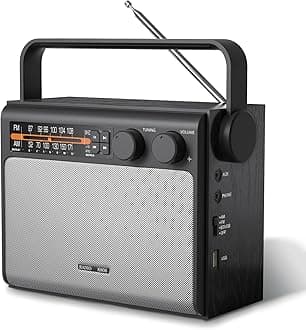 Portable AM FM Radio, Bluetooth Radio with Best Reception,Transistor Radio Plug in Wall or Battery Powered, Radio with Headphone Jack, USB, Aux in, Big Speaker, for Home Outdoor Gift