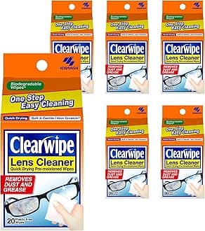 Clearwipe Lens Cleaner 6x pack of 20 Lens Wipes, Biodegradable Wipe, Individually Wrapped, for Glasses, Sunglasses, Smartphones, Screens