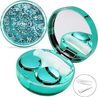 Contact Lens Case, Cute Travel Size Eye Colored Contacts Lenses Applicator Remover Tool Kit with Mirror Solution Bottle for Daily Outdoor (Green)