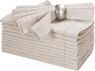 BEDDING CRAFT Set of 12 Linen Flax Cotton Cloth Dinner Napkin 18x18 Natural with Hemstitched - Perfect for Wedding, Dinner, Parties and Table Decorations