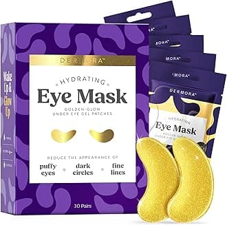 DERMORA Golden Glow Under Eye Patches (30 Pairs Eye Gels) - Rejuvenating Treatment for Dark Circles, Puffy Eyes, Refreshing, Revitalizing, Travel, Wrinkles