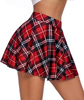 Pleated Mini Skirt Plaid Skirts High Waist A Line Skater Skirt for Lingerie Schoolgirl