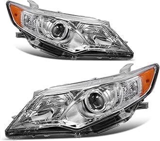 oEdRo Headlight Assembly Compatible with 2012 2013 2014 Camry L/Le/Xle/Hybrid (Not Fit SE/SE Sport/Hybrid SE) Headlamp with Amber Refector Clear Lens Chrome Housing