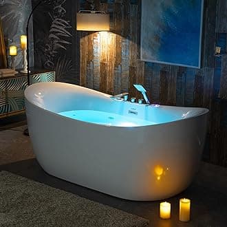 WOODBRIDGE 72" x 35-3/8" Whirlpool Water Jetted and Air Bubble Freestanding Heated Soaking Combination Bathtub wirh LED control panel and Faucet,BJ-400+F0041