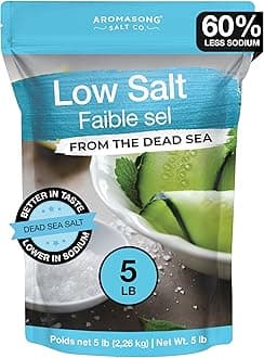 Aromasong Low Sodium Sea Salt - 100% Natural - 60% Less Sodium - Bulk 5 Lb Bag - Fine Grain Dead Sea Potassium Chloride with Dead Sea Salt