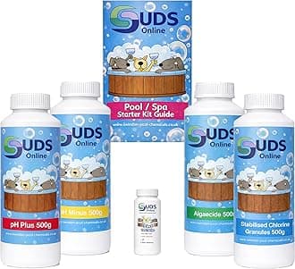 Suds Online Swimming Pool Starter Kit 500G- Includes Chlorine, pH+, pH-, Algaecide & Strips (Granules)