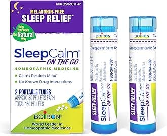 Boiron SleepCalm On The Go Sleep Aid for Deep, Relaxing, Restful Nighttime Sleep - Melatonin-Free and Non Habit-Forming - 2 Count (160 Pellets)