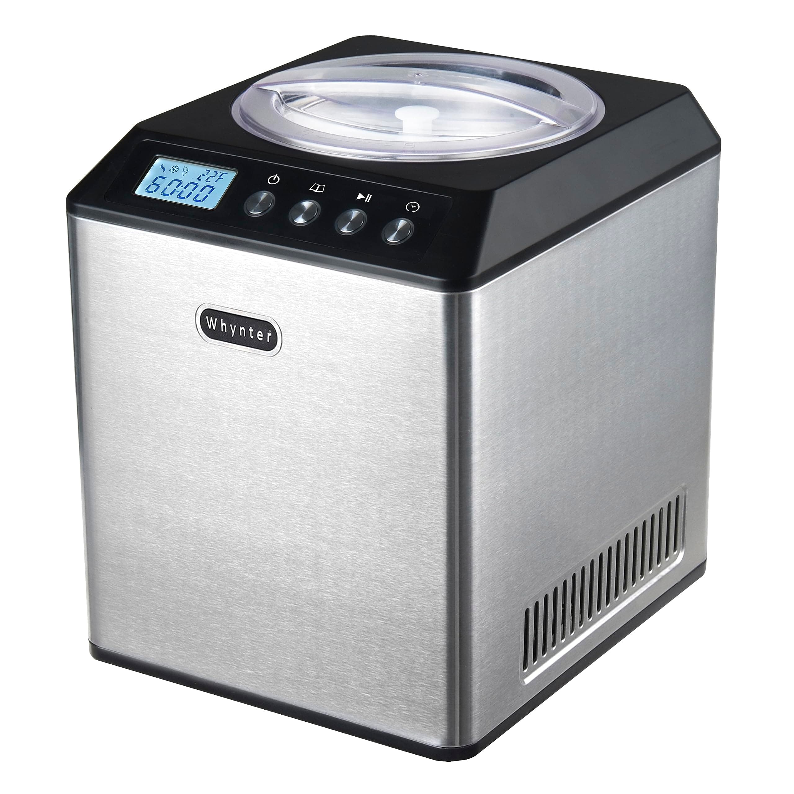 Ice Cream Maker Machine Automatic 2.1 Qt. Upright with Built-In Compressor, LCD Digital Display & Timer, No Pre-Freezing, ICM-201SB, Stainless Steel