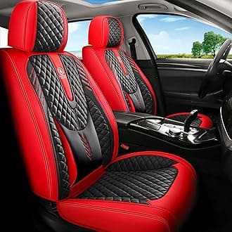INZU Car Seat Cover 5-Seats Full Set Universal fit, Suitable for Most Cars, SUV, Airbags Compatible with Synthetic Leather Car Seat Cushion Protectors. (Black & Red)