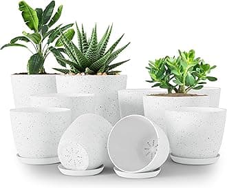 Utopia Home - Plant Pots Indoor with Drainage - 7/6.6/6/5.3/4.8 Inches Home Decor Flower Pots - Plastic Planters for Indoor Plants, Cactus, Succulents Pot (Spotty Grey, Pack of 10)