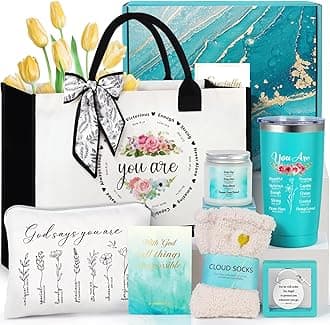 Suhctuptx Christian Gifts for Women, Faith Based Gift Religious Gifts for Women Catholic Christmas Gift Birthday Set Inspirational Spiritual Bible Verse Ideas with Tote Bag for Mom Grandma Friend