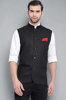 VASTRAMAY Men's Cotton Silk Nehru Jacket – with Mandarin Collar, Perfect For Ethnic Occasions, Weddings & Celebrations