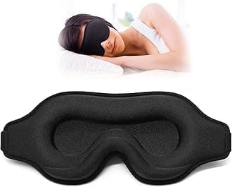 Sleep Eye Mask for Men Women, Sleeping Mask for Side Sleeper, Travel Blackout Night Blindfold Eye Shade Cover with Adjustable Strap (Black-3D)