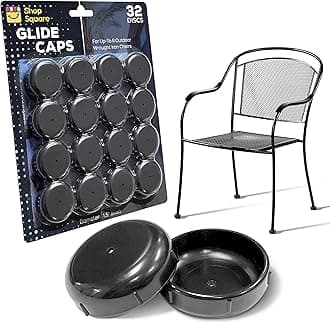 Wrought Iron Patio Furniture Feet Caps (32 Pack, Black) - 1.5" Round Plastic Outdoor Chair Leg Caps, Patio Furniture Replacement Feet