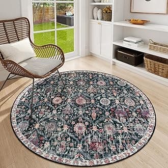 Lahome Moroccan Trellis Round Area Rugs, Washable Small Round Rug 3ft Non-Slip, Soft Vintage Ultra-Thin Circle Carpet for Bedroom Entryway Kitchen Laundry Bathroom, Black/Multi