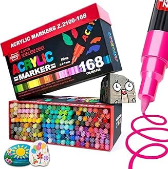Acrylic Paint Markers, Acrylic Paint Pen, Waterproof & High Saturation Ideal for Wood, Metal, Plastic, Canvas, Fabric, Glass, Ceramic, Rock Painting DIY Art Supplies (Extra Fine Tip, 168)