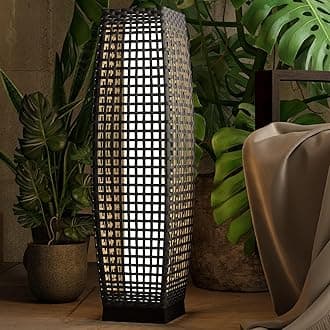Grand patio Outdoor Solar Powered Resin Wicker Floor Lamp, Outdoor Weather-Resistant Deck Light, for Garden or Porch -Large Fuji, Silver Gray