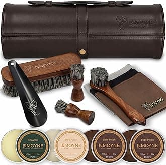 LEMOYNELeather Shoe Polish Kit – Complete Boot & Shoe Shine Kit for Men – Leather Shoe Care Set & Travel Shoe Cleaning Kit