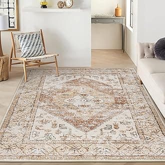 Lahome 5x7 Boho Machine Washable Area Rug Non-Slip Lightweight Low-Pile Oriental Distressed Print for Living,Bedroom,Office Adelyn