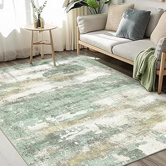 Rugs 20x25cm for Living Room Bedroom Modern Abstract Machine Washable Large Sage Green Soft Carpet Floor Rug with Non-Slip Bottom for Dining Room
