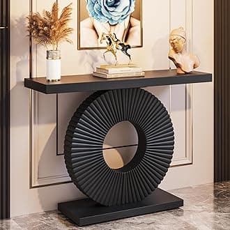 Tribesigns Modern Console Table with Geometric Base, 40 inch Wood Entryway Table Sofa Table Narrow Long, Contemporary Accent Table for Living Room, Entryway, Hallway, Black