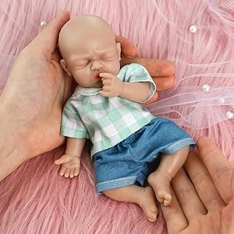 Vollence 7 inch Sleeping Mini Full Baby Doll Silicone Doll Small Realistic Miniature Baby Dolls Silicone Full Body Stress Relief for Adults Anti-StressToys for Kids & Toddlers Child Gifts - Boy