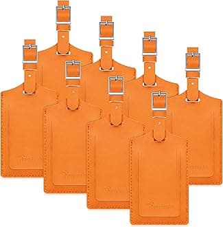 Travelambo 8 Pack Luggage Tags Faux Leather for Suitcases Travel Bag Labels Travel Accessories Essential with Protection Cover ID, Orange, One Size, Elegant and Vibrant