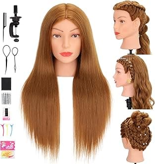 Mannequin Head Human Hair 80% Real Hair Cosmetology Mannequin Head for Braiding Styling Cutting 26-28” Doll Head with Clamp Tools (Blonde)