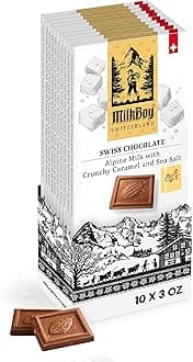 Milk Chocolates - Alpine Milk Chocolate Bars with Crunchy Caramel Sea Salt - Gluten-Free Non-GMO All Natural - Made in Switzerland - 3 oz, Pack 10