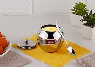 ZESTILO ghee pot, ghee container, ghee dispenser, ghee pot with spoon, ghee container with spoon, ghee jar, Gee pot, Gee container (275 ML) orange