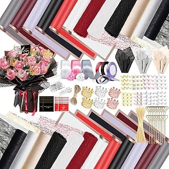 512Pcs Flower Wrapping Paper Kit with 120 Sheets Waterproof Floral Wrapping Paper 3D Butterfly Decor Crowns,Bouquet Pins Ribbons,DIY Crafts for Mother's Day Valentines Graduation Birthday Gift