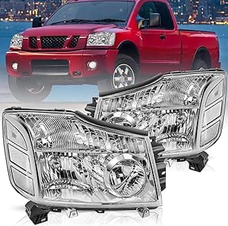 Bingbingmotor Headlight Assembly Compatible with 2004-2015 Nissan Titan / 2005-2007 Armada Left and Right Side Chrome Housing with Clear Reflector Headlamps