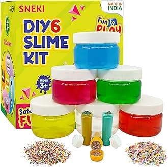 SNEKI (6 Slime Kit) Non Sticky Crystal Clay Kids Slime Gel Jelly Putty Toy for Kids Educational Creative DIY Toys Stress Relief Sludge Toy Kit for Girls Boys with Glitter Charms Star Beads Ball Set