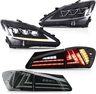 VLAND Headlights and Tail Lights Fit for IS250 IS350 IS 220d 2006-2012(Rear lights not for IS250C 350C/Convertible), Full LED Clear Headlamp with Smoked Tail Lamp